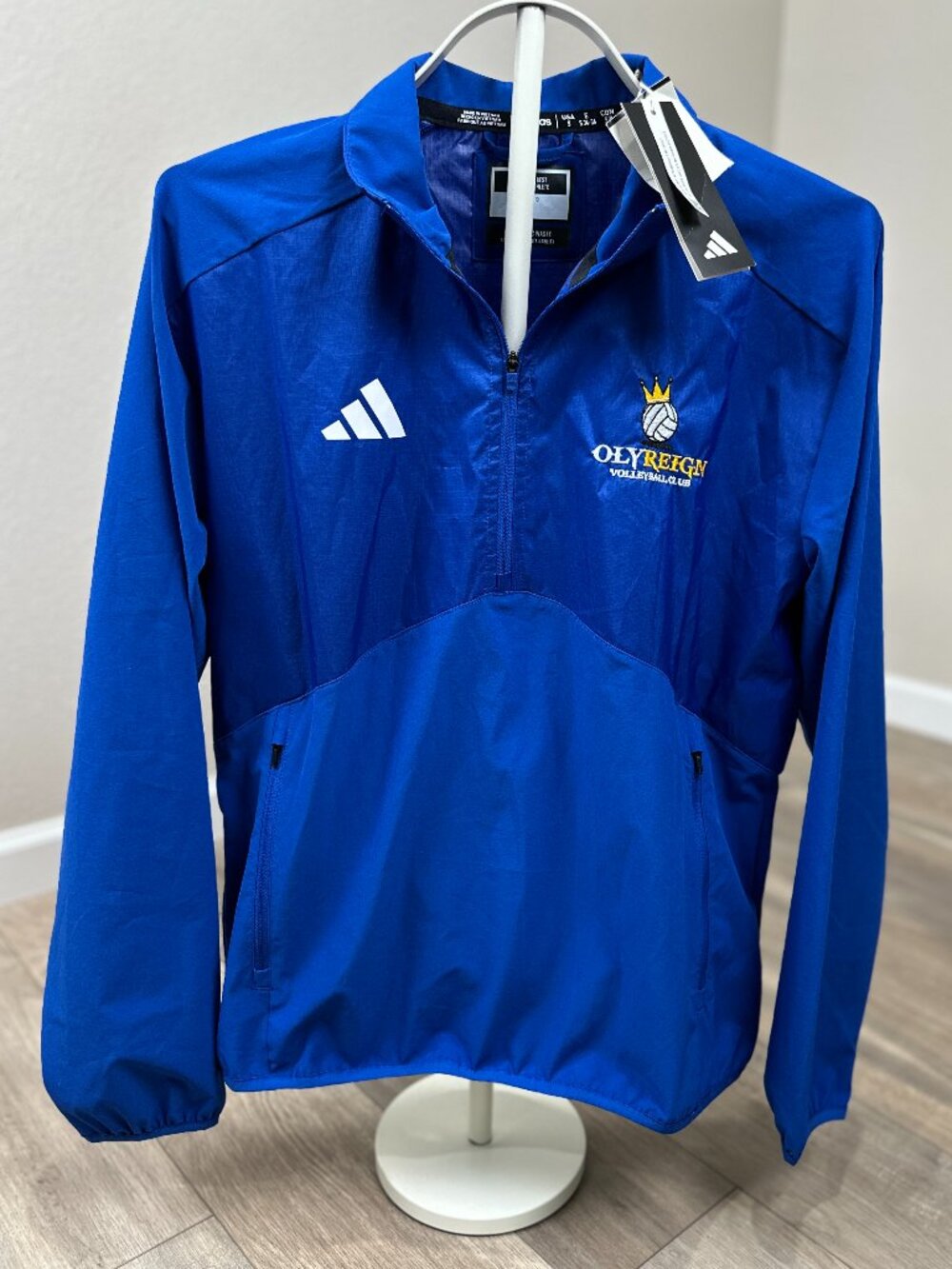 adidas Oly Reign Volleyball Club Women’s Blue 1/4 Zip Windbreaker S NWT
